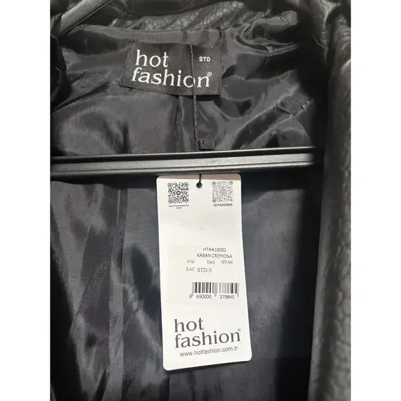 Black Faux Leather Trench Coat Long Belted Jacket Women Oversized Fall - Picture 5 of 9